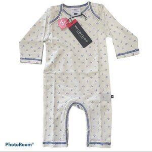 Toobydoo slim leg jumpsuit white blue anchors